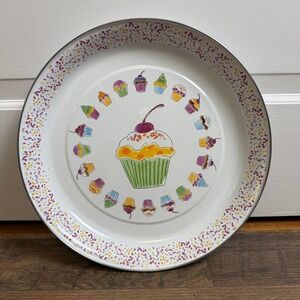 Golden Rabbit Michael Sparks Cupcake Enamelware Serving Tray Platter 13.25" CK08